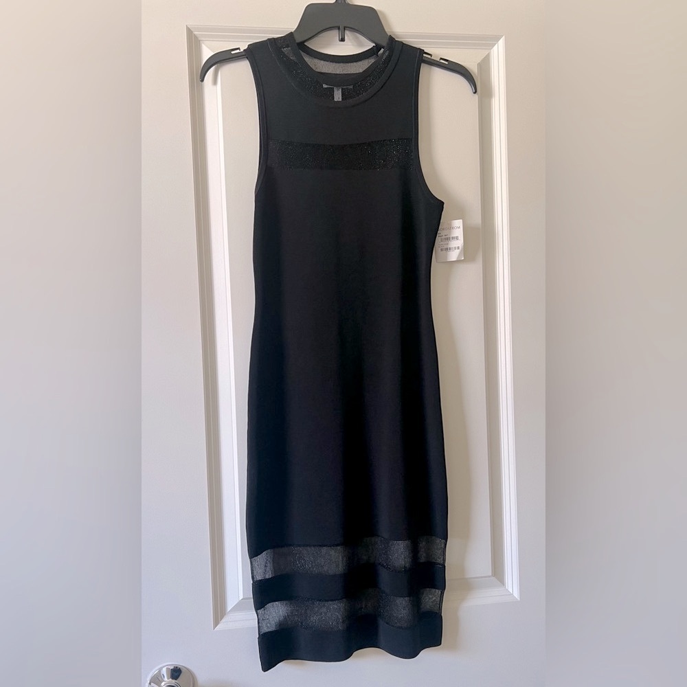 NWT Leith Women’s Stretch Bodycon Black Midi Dress Sleeveless Nordstrom LBD XS